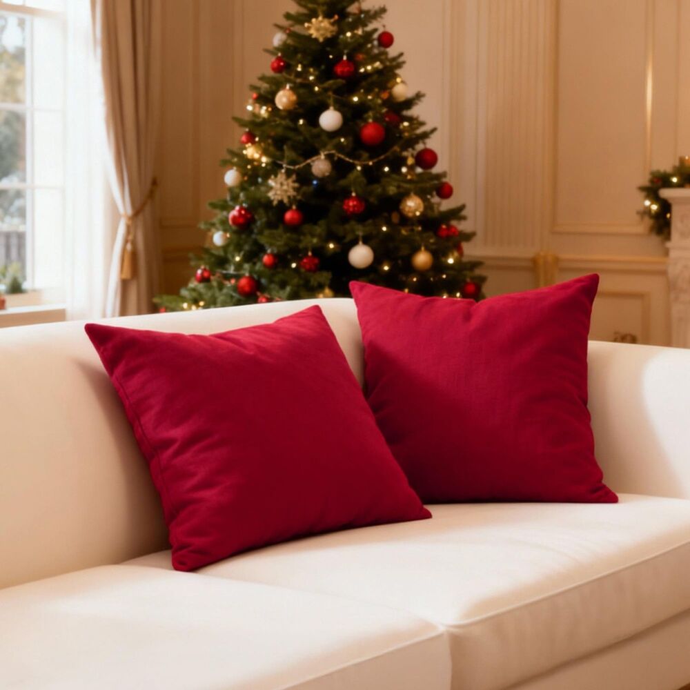 Set of 2 Super Soft Cotton Decorative Throw Pillow Covers 12x12 inch Red